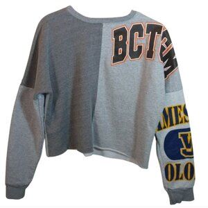 Mother Women's Drop Shoulder crop cutoff crew neck sweater in Grey size Medium